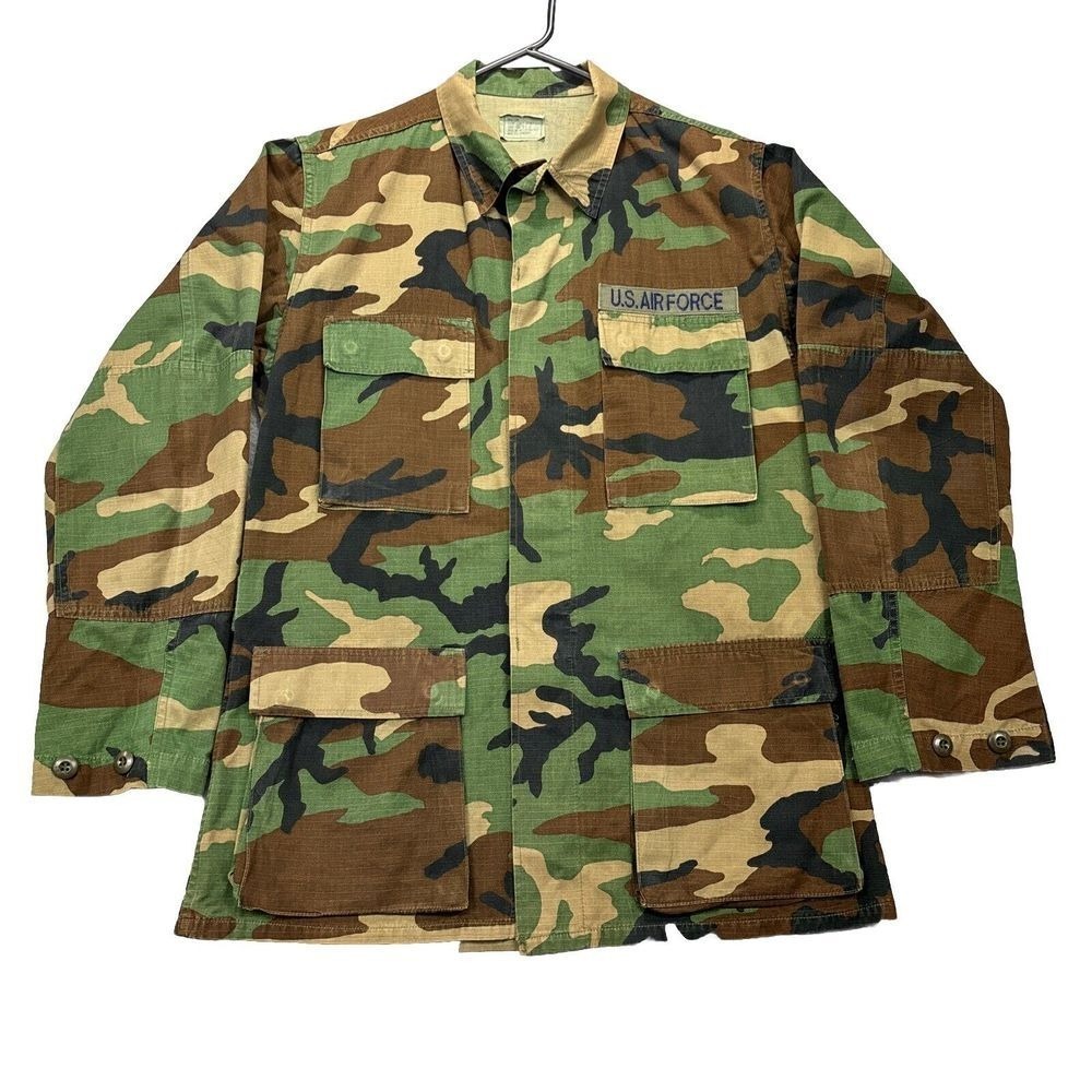 US Air Force Combat Woodland Camo Field Jacket Top Hot Weather Coat Mens S Long